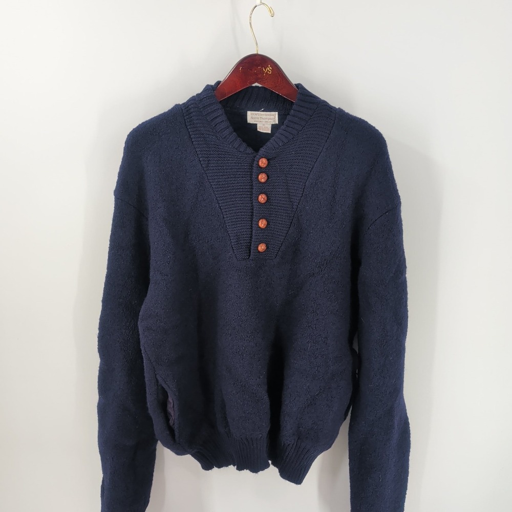 Vintage Y2K Norm Thompson Henley Neck Pullover Sweater Navy Blue Size XL
